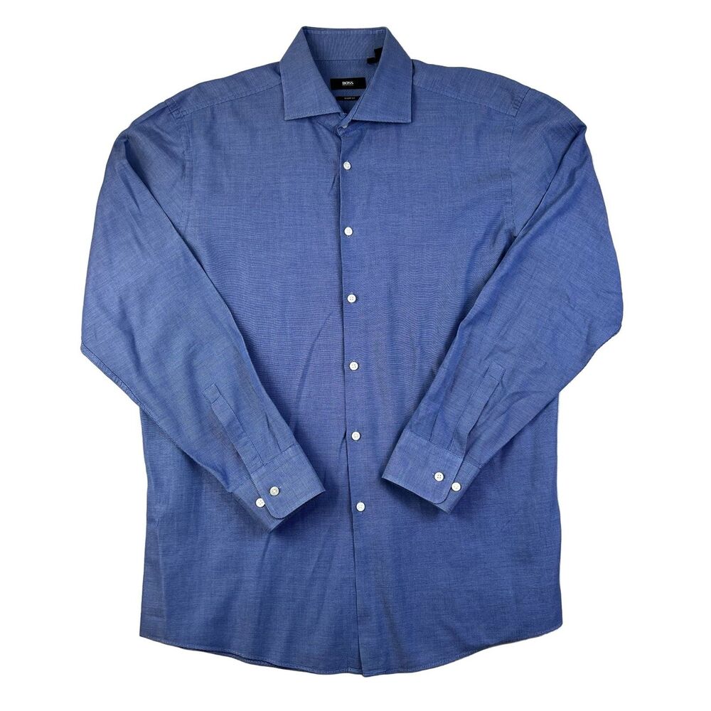 BOSS Marley Men's Blue 17 34/35 Sharp Fit Long Sleeve Dress Shirt Cotton